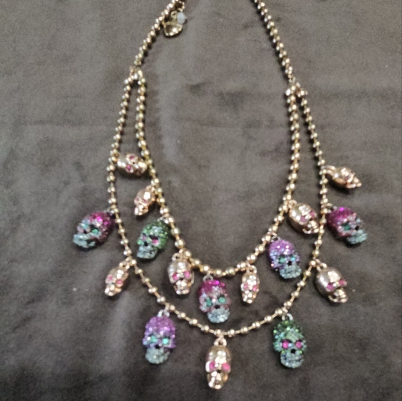 Betsey Johnson Purple and Green Necklace with Iridescent Stones - Picture 3 of 3